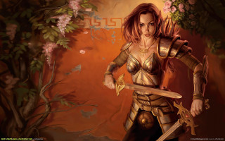 Woman gold outfit sword tree - a sword and a sword free wallpaper