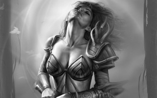 Woman costume sword halo neck - dark fantasy art free wallpaper