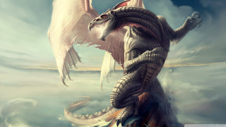 Dragon wings rock water sky - dragon art free wallpaper