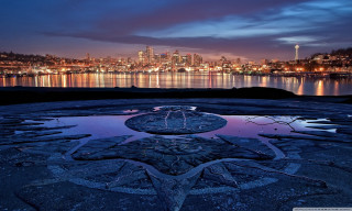 City lake night fountain view - a view of a city free wallpaper