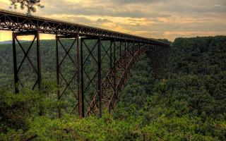 Bridge river trees hills sunset - sunset free wallpaper