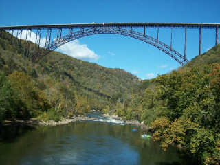 Bridge river boat mountain scenery - alson s. clark free wallpaper