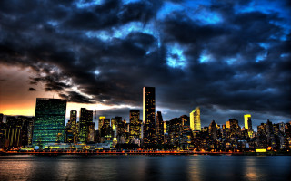 City skyline night reflection moon 2 - a dark sky free wallpaper