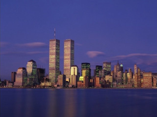 City skyline skyscrapers night blue - a blue sky and water free wallpaper