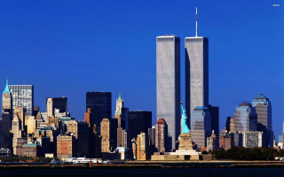 City tall buildings blue sky - a large city free wallpaper
