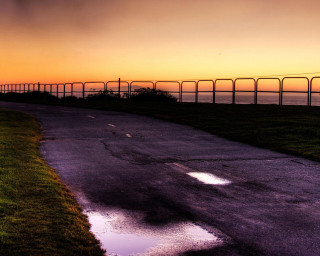 Road fence water sunset dawn - the distance free wallpaper