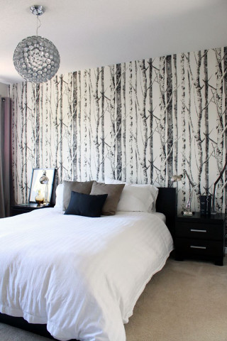Bedroom bed nightstand tree wallpaper - free forest wallpaper