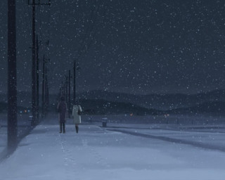 Snowy street night couple neo - a snowy street free wallpaper