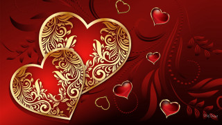 Two hearts gold foil red - heart free wallpaper