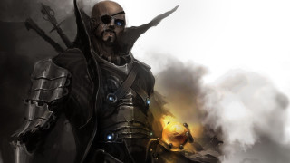 Man suit sword skull arm - epic fantasy character art free wallpaper