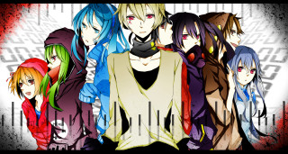 Anime characters group red light - a red light behind them free wallpaper