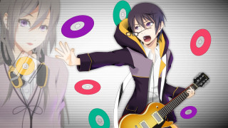 Man woman headphones guitar music - toyism free wallpaper