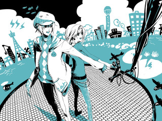 City skyline people fishnets fullmoon - lineart free wallpaper