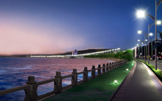Walkway water night lights bridge 2 - the side of it free wallpaper