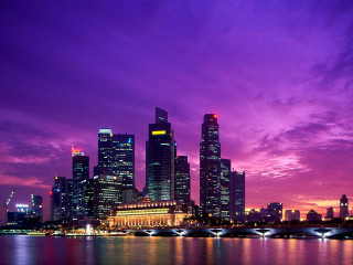 City skyline purple sky water 3 - a purple sky and water free wallpaper