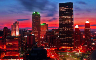 City skyline night red sky 2 - a green light free wallpaper