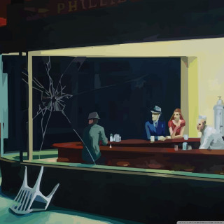 Man woman bar broken window - a cubist painting free wallpaper