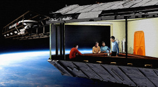 Floating structure space people view - a view of the earth free wallpaper