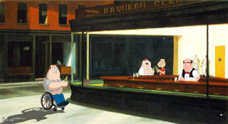 Cartoon man wheelchair bar three - classical painting free wallpaper