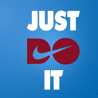 Blue background red nike logo - international typographic style free wallpaper