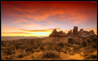 Sunset desert rocks bushes red - a sunset over a desert free wallpaper