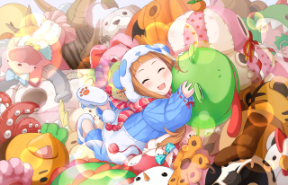 Girl stuffed animals balloons air - pop surrealism free wallpaper