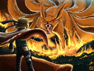 Man sword fire demon forest - back free wallpaper