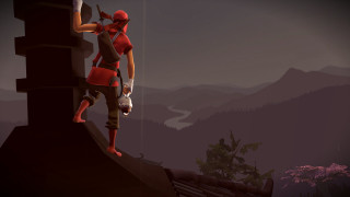 Man climbing mountain sword dog - bourgeoi free wallpaper