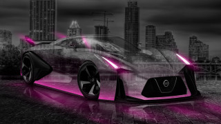Futuristic car pink lights city - skyscraper free wallpaper