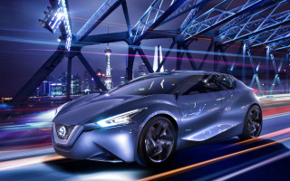 Futuristic car night city skyline - night free wallpaper