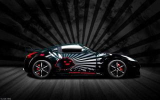 Black sports car red stripes 2 - striped free wallpaper