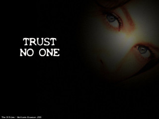 Girl blue eyes trust no - white lettering free wallpaper