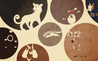 Colored circles cat bird group - furry art free wallpaper