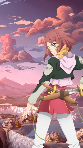 Pink sword woman mountain sunset - a pink sky in the background free wallpaper