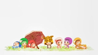 Cartoon characters grass umbrella animal - a group of cartoon characters free wallpaper