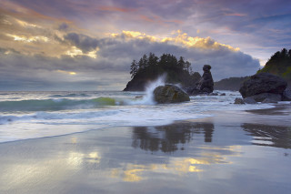 Beach rock formation wave shore - cloudy free wallpaper