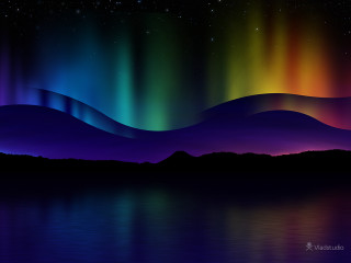Aurora borealis mountains water night - mystical free wallpaper