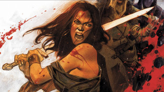 Woman sword blood face arm - her hand and blood free wallpaper