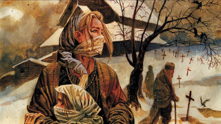 Man bandaged woman cross tree - socialist realism free wallpaper