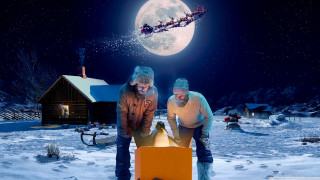 Two men santa box snow - a santa clause free wallpaper