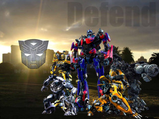 Robots grass sky city background - a group of robots free wallpaper