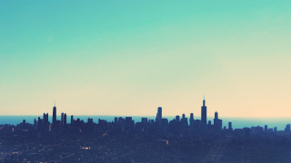 City skyline plane flying blue - regionalism free wallpaper for desktop