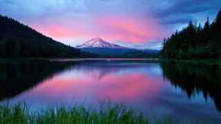 Mountain pink sky lake grass 2 - bob ross free wallpaper