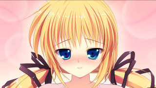 Anime girl blonde blue pink - her neck free wallpaper