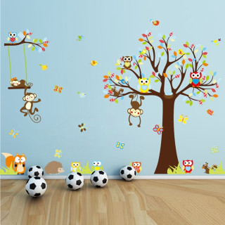 Wall tree monkeys soccer balls 2 - naive free wallpaper