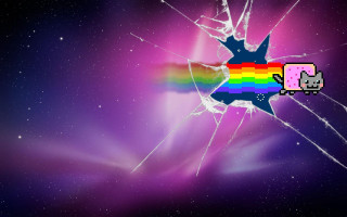 Broken glass rainbow cat side - glitch art free wallpaper