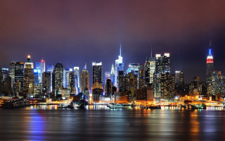 City skyline night lights buildings 5 - ashcan school free wallpaper