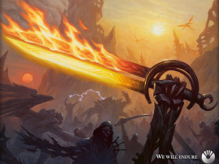 Sword flames man holding painting - flame free wallpaper