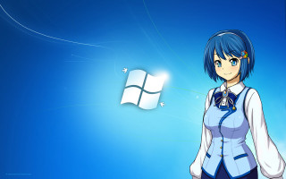 Woman blue background windows logo - purism free wallpaper