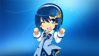 Anime girl blue hair pointing - her finger free wallpaper